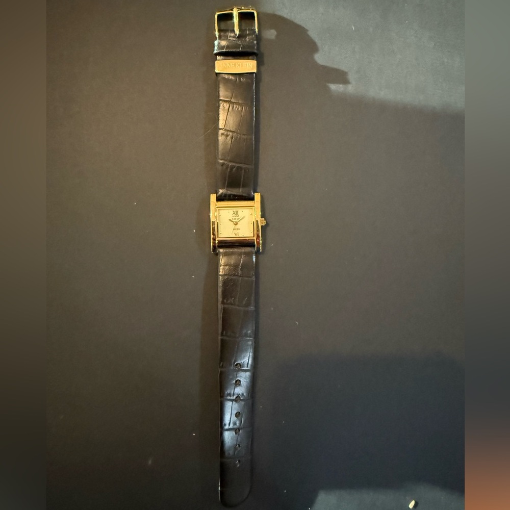 Anne Klein Gold and Black Leather Watch
